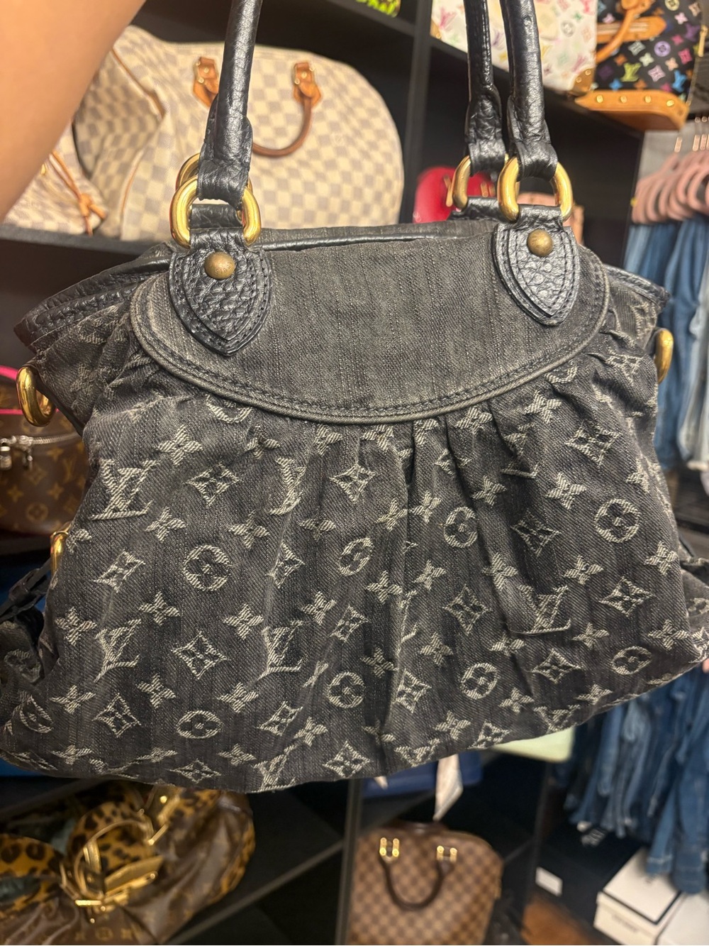 Louis Vuitton Black Monogram Denim Hobo Bag